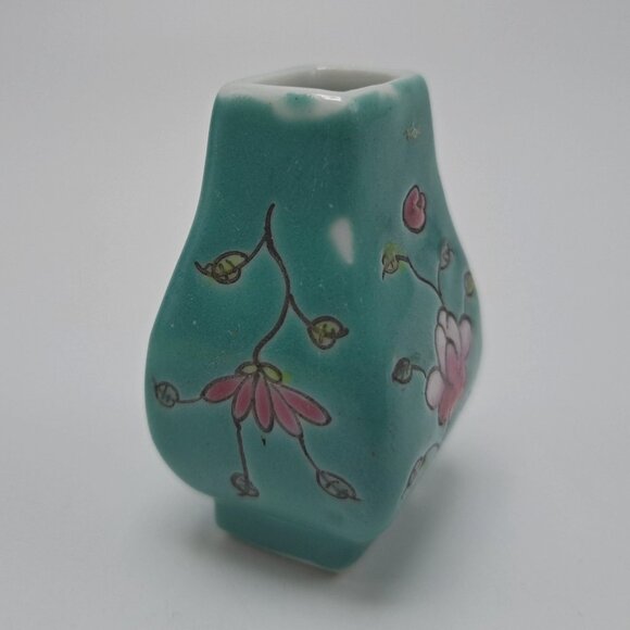 Miniature Hand Painted Floral Turquoise Ceramic Vase Ornament Collectible Decor - Picture 8 of 8